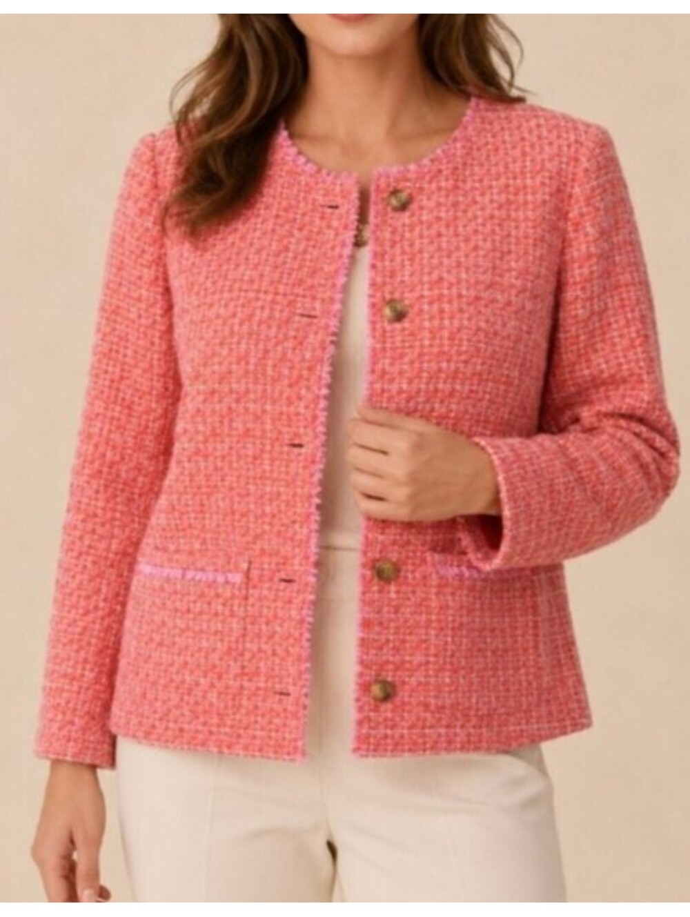 J JILL pink orange tweed houndstooth blazer jacket sz XL